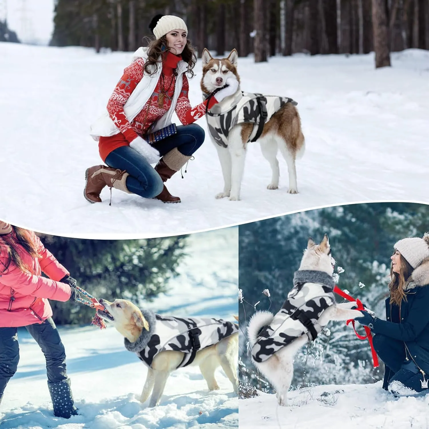 DENTRUN Dog Winter Warm Coat - Windproof Cozy Jacket, Thick Fleece Vest, Water Repellent, Reflective, with Harness/Leash Hole for Small to Large Dogs