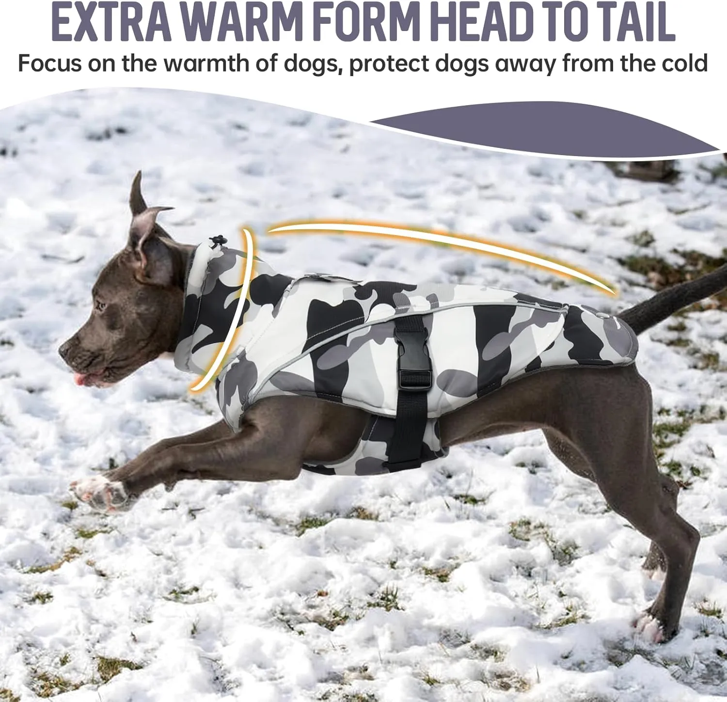 DENTRUN Dog Winter Warm Coat - Windproof Cozy Jacket, Thick Fleece Vest, Water Repellent, Reflective, with Harness/Leash Hole for Small to Large Dogs
