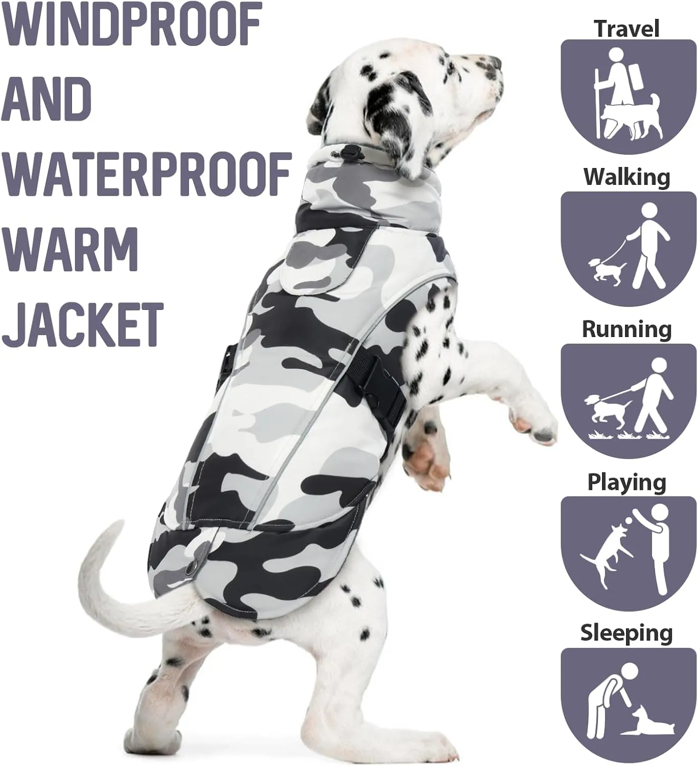 DENTRUN Dog Winter Warm Coat - Windproof Cozy Jacket, Thick Fleece Vest, Water Repellent, Reflective, with Harness/Leash Hole for Small to Large Dogs