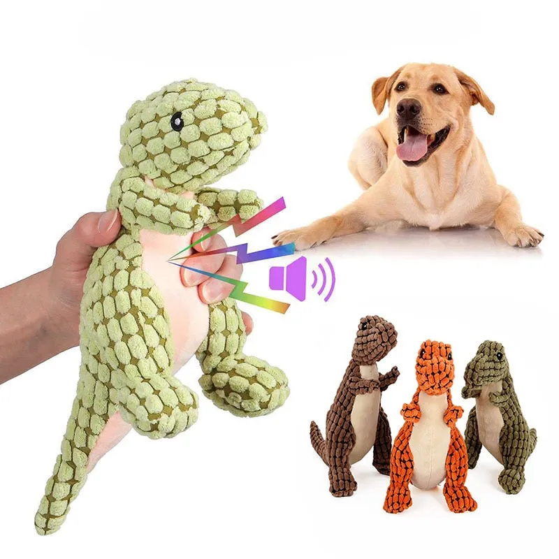 DinoFun: Squeaky Plush Dinosaur Toys - Interactive Chew Toys for Dogs. Plush Stuffing Pet Supplies for Small Dog Chew Molar Fun!