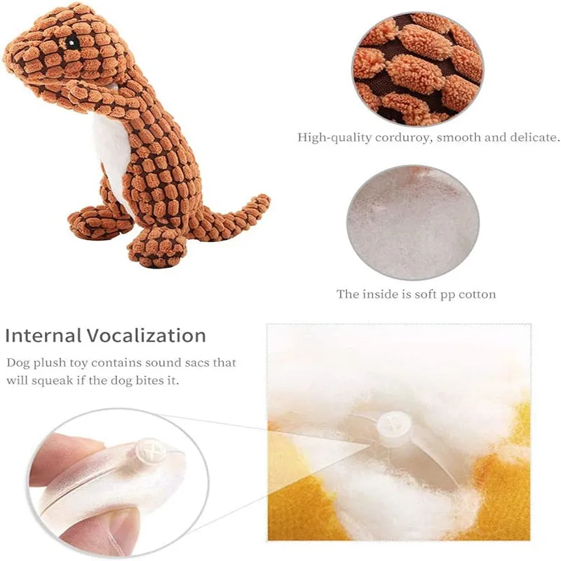 DinoFun: Squeaky Plush Dinosaur Toys - Interactive Chew Toys for Dogs. Plush Stuffing Pet Supplies for Small Dog Chew Molar Fun!