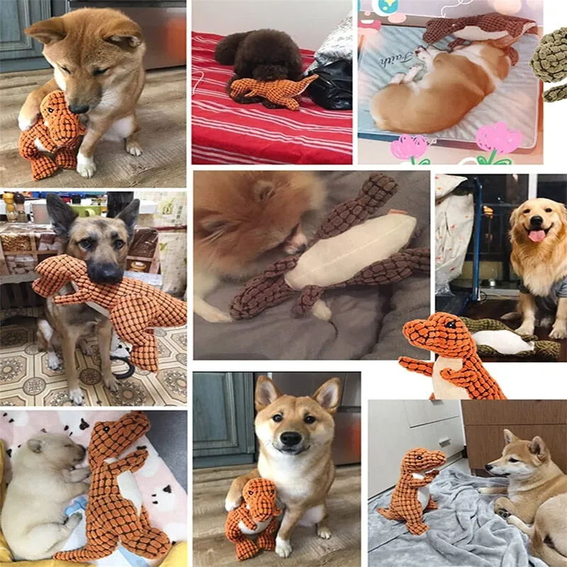 DinoFun: Squeaky Plush Dinosaur Toys - Interactive Chew Toys for Dogs. Plush Stuffing Pet Supplies for Small Dog Chew Molar Fun!