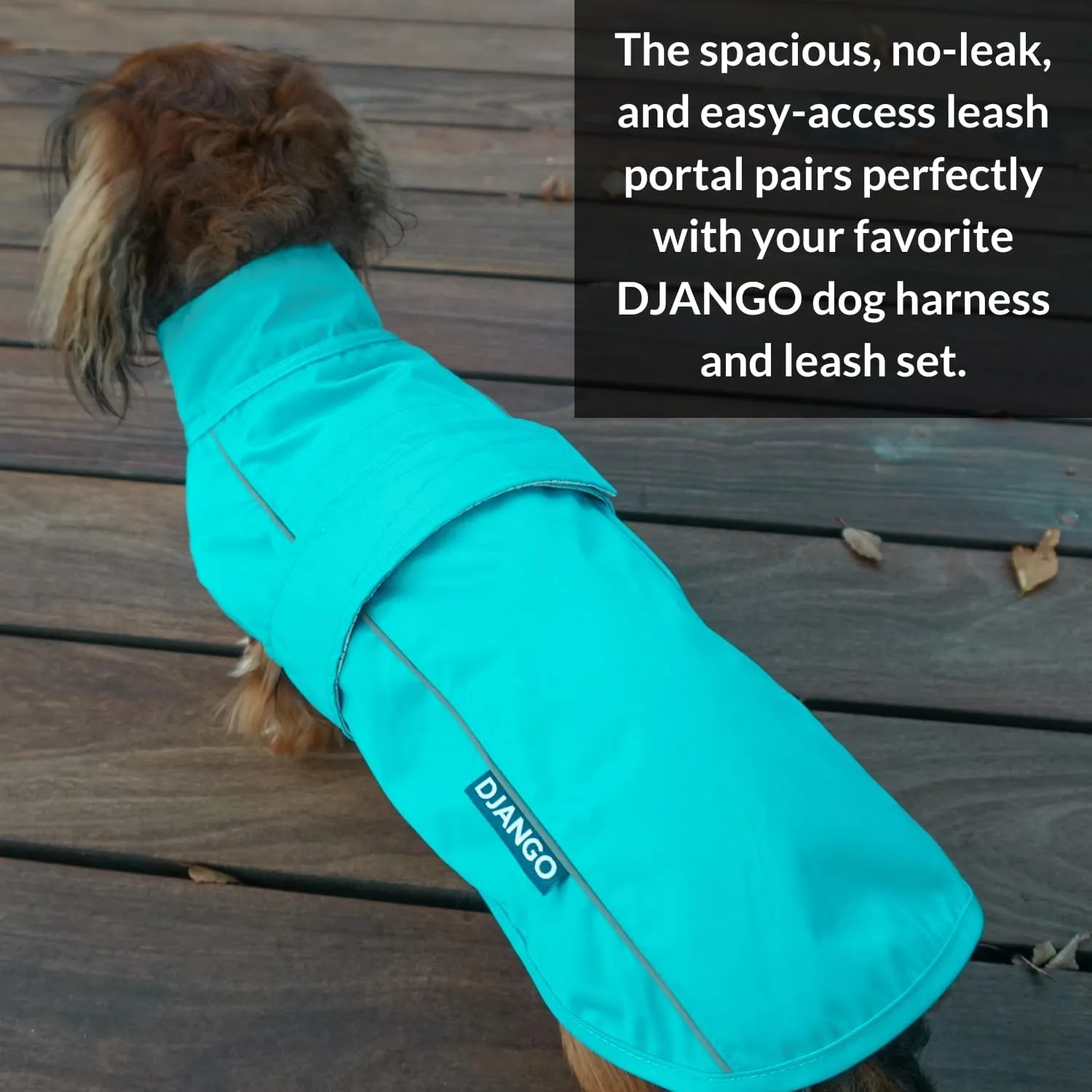 DJANGO City Slicker Waterproof Dog Raincoat and Lightweight Jacket for Long Dogs - Full Coverage Puppy Coat and Reflective Rain Slicker and Windbreaker - Adjustable with Harness Hole (Blue, Large)