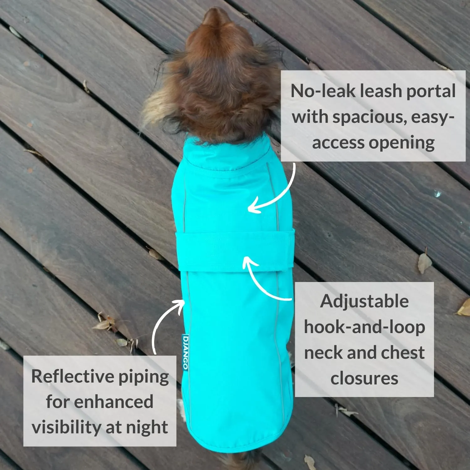 DJANGO City Slicker Waterproof Dog Raincoat and Lightweight Jacket for Long Dogs - Full Coverage Puppy Coat and Reflective Rain Slicker and Windbreaker - Adjustable with Harness Hole (Blue, Large)