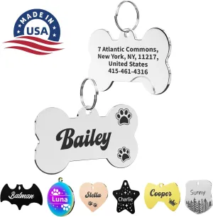 Dog Tags Personalized for Pets, Stainless Steel Pet ID Tags, Dog Name Tags and Cat Tag, Customized Front and Back Engraving with Any Name & Text Custom for Puppy Cat (Bone, Small)