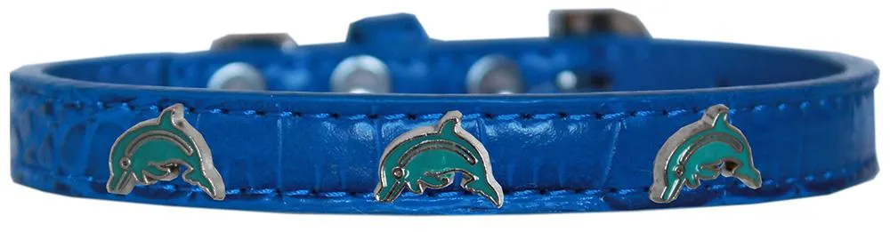 Dolphin Widget Croc Dog Collar Blue Size 16