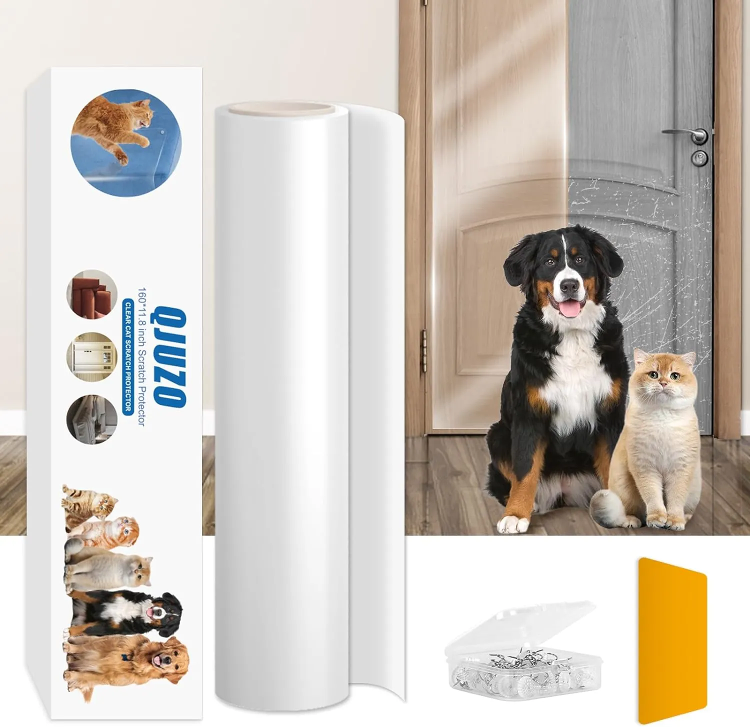 Door Protector from Dog Scratching, Thicken Anti Scratch Guard for Furniture, Window, Wall with Clear Heavy Duty Flexible Door Claw Shield, Cat Scratch Furniture Protector - (160"x11.8")