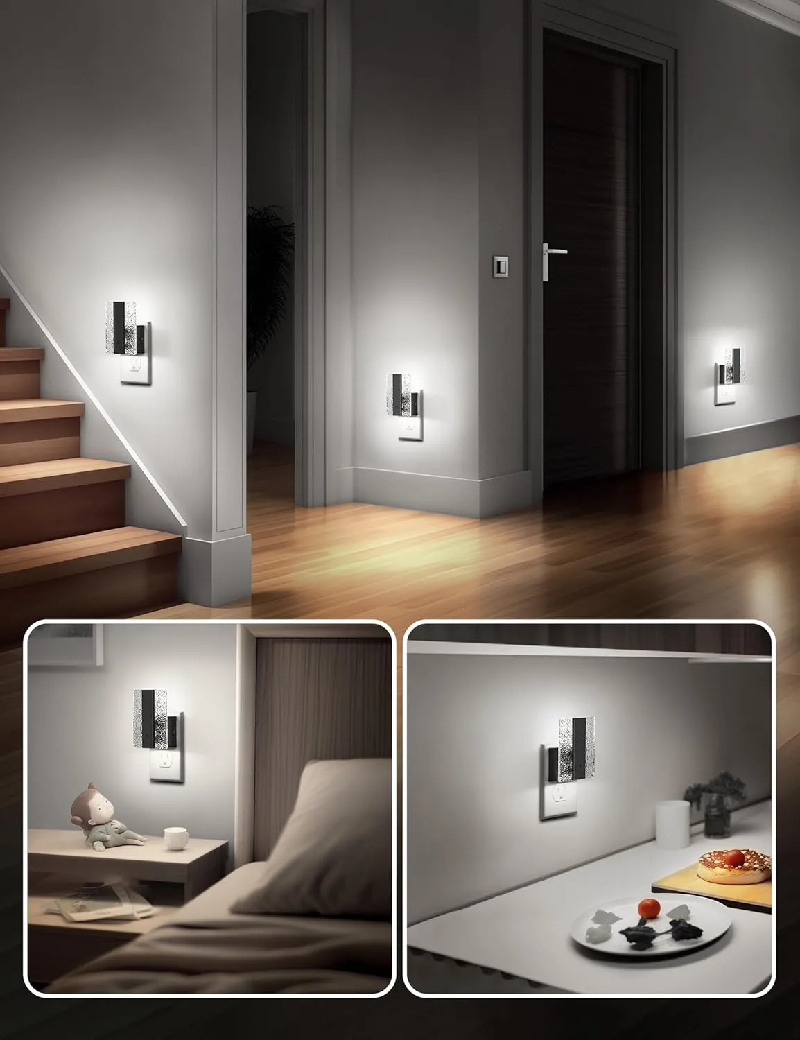 DORESshop LED Night Lights Plug Into Wall, Decorative Night Light with Dusk-to-Dawn Sensor, Dimmable Nightlights, Adjustable Brightness Night-Lights for Bathroom, Hallway, Bedroom,Stairway,Daylight