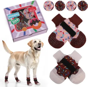 EXPAWLORER 8 Pcs Donut Dog Socks with Gift Box,Dog Boots & Paw Protectors in Winter,Dog Booties for Hardwood Floor Anti Slip,Prevent Licking Paws,Dog Shoes for Small Medium Large Senior Dogs