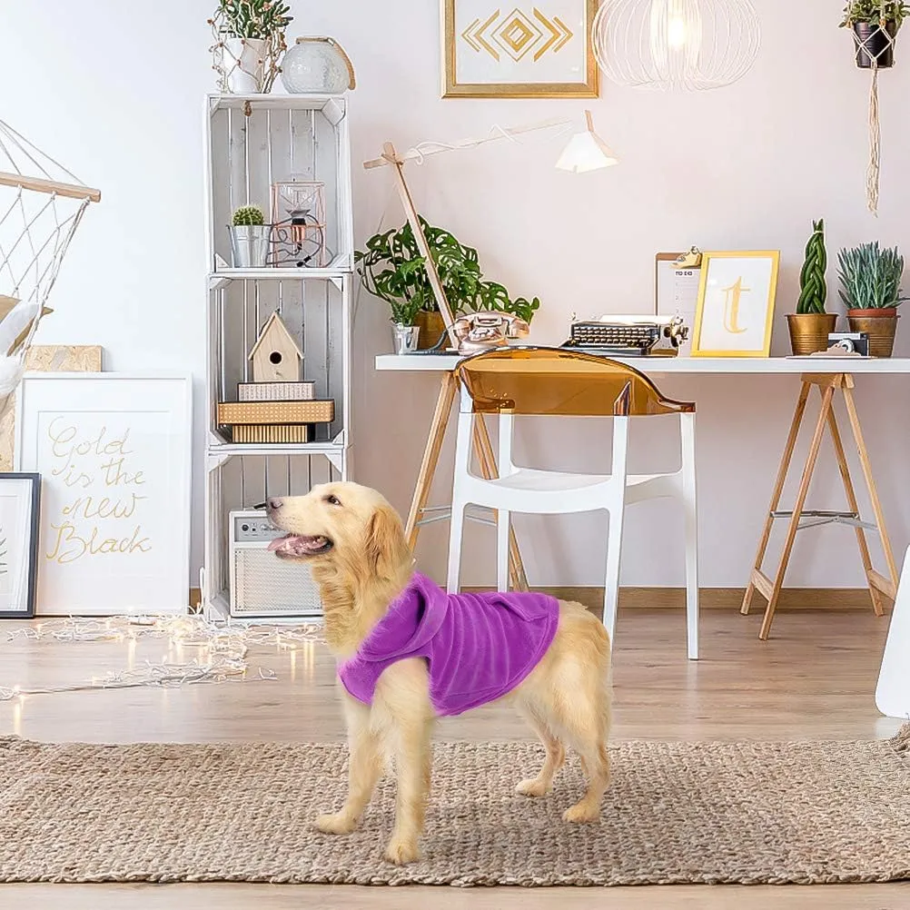 EXPAWLORER Dog Hoodie with Pocket, Polar Fleece Dog Sweatshirt Fall Cold Winter Sleeveless Sweater with Hood, Warm Cozy Pet Clothes for Small to Large Dogs Boys and Girls (Purple, L)