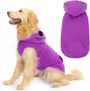 EXPAWLORER Dog Hoodie with Pocket, Polar Fleece Dog Sweatshirt Fall Cold Winter Sleeveless Sweater with Hood, Warm Cozy Pet Clothes for Small to Large Dogs Boys and Girls (Purple, L)