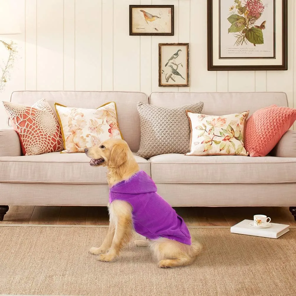 EXPAWLORER Dog Hoodie with Pocket, Polar Fleece Dog Sweatshirt Fall Cold Winter Sleeveless Sweater with Hood, Warm Cozy Pet Clothes for Small to Large Dogs Boys and Girls (Purple, L)