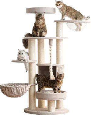 Extra Large Cat Tree for Maine Coon,65 Inches Tall Cat Tree Tower for Indoor Cats Large Adult 20 lbs,XXL Heavy Duty Luxury Sturdy Cat House with Big Hammock,Sisal Scratching Post,Condo