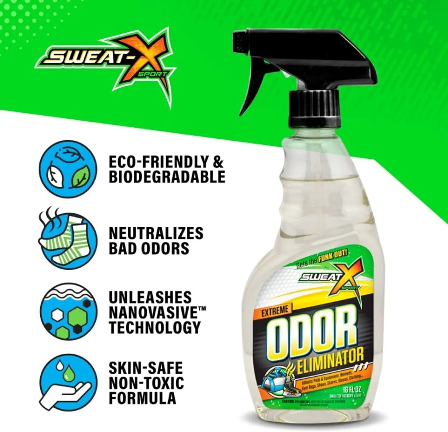 Extreme Odor Spray - Multipurpose No-Wash Deodorizer - Ideal for Shoes and Gym Clothing - Victory Scent (16 fl oz)