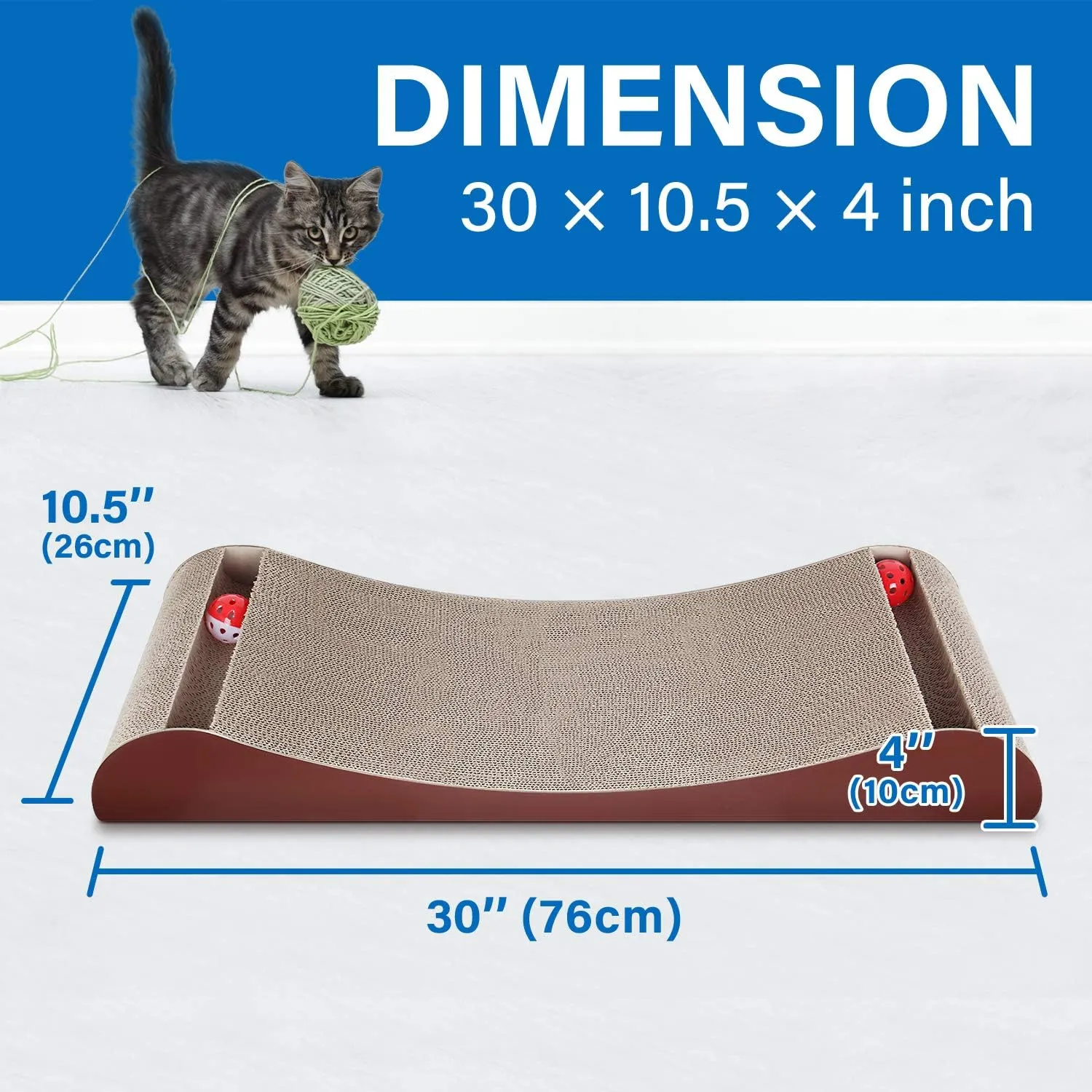 FluffyDream Cat Scratcher Cardboard, Scratching Pad House Bed Furniture Protector, Infinity Shape, Curved (Brown, Bone   Bell)