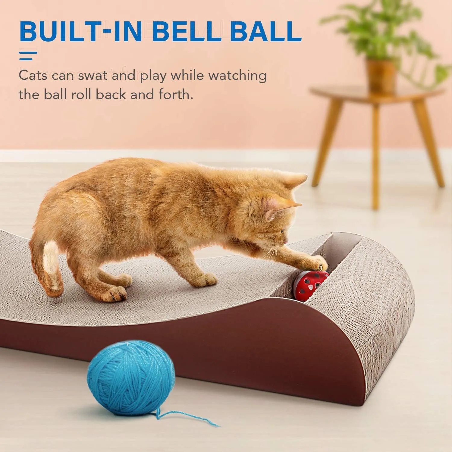FluffyDream Cat Scratcher Cardboard, Scratching Pad House Bed Furniture Protector, Infinity Shape, Curved (Brown, Bone   Bell)