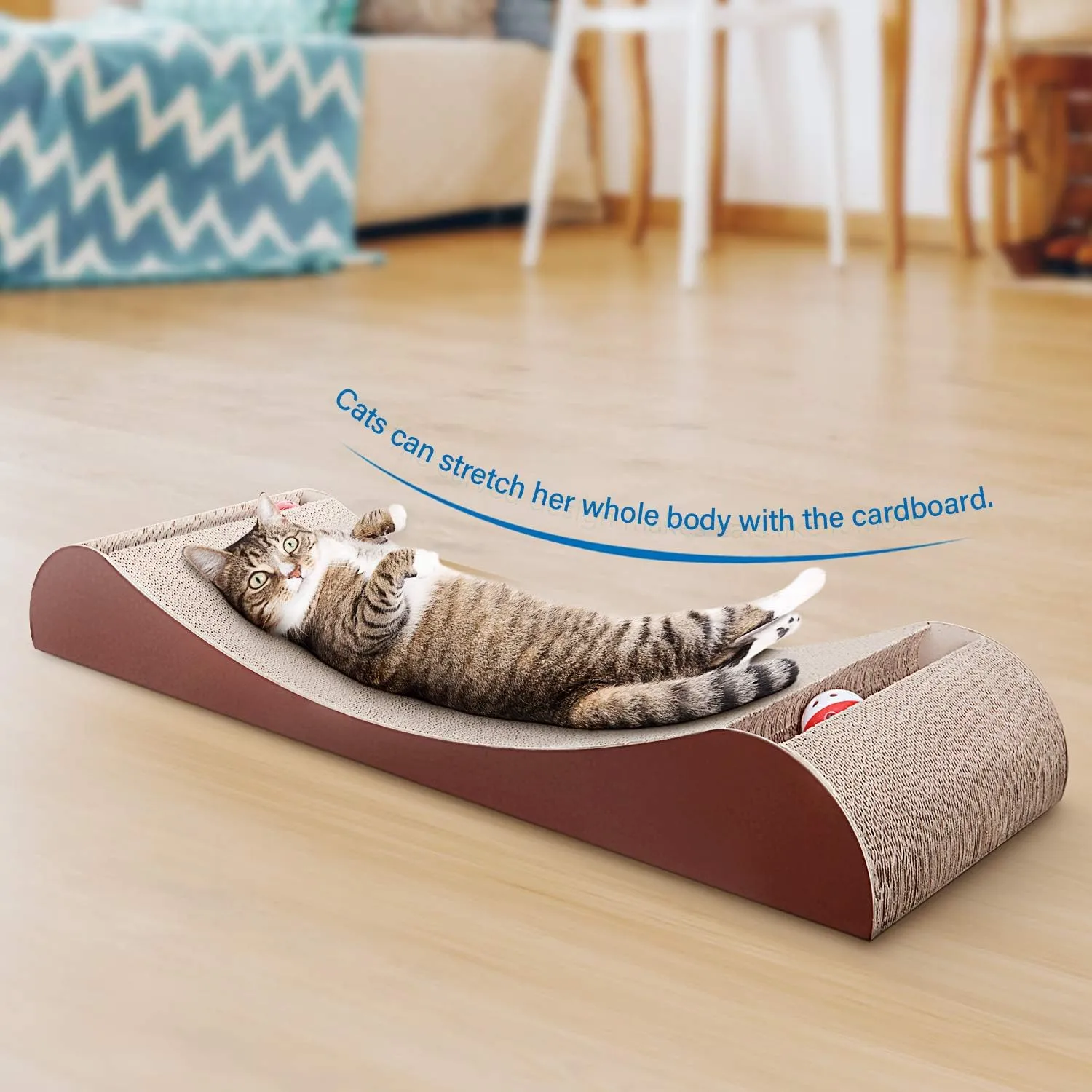 FluffyDream Cat Scratcher Cardboard, Scratching Pad House Bed Furniture Protector, Infinity Shape, Curved (Brown, Bone   Bell)