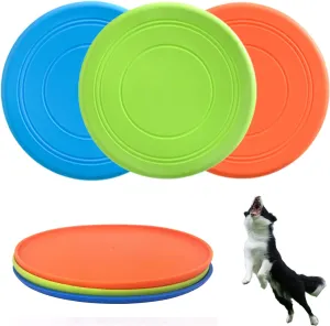 Flying Disc, 3 Pack Flyer Toy for Small Large Dogs - Soft Rubber Interactive Lightweight, Floats in Water & Safe on Teeth, 7 Inch