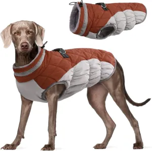 FUAMEY Warm Dog Jacket, Winter Coat with Padded Fleece, Reflective Vest, Built-in Harness, Waterproof & Windproof, Brown Large