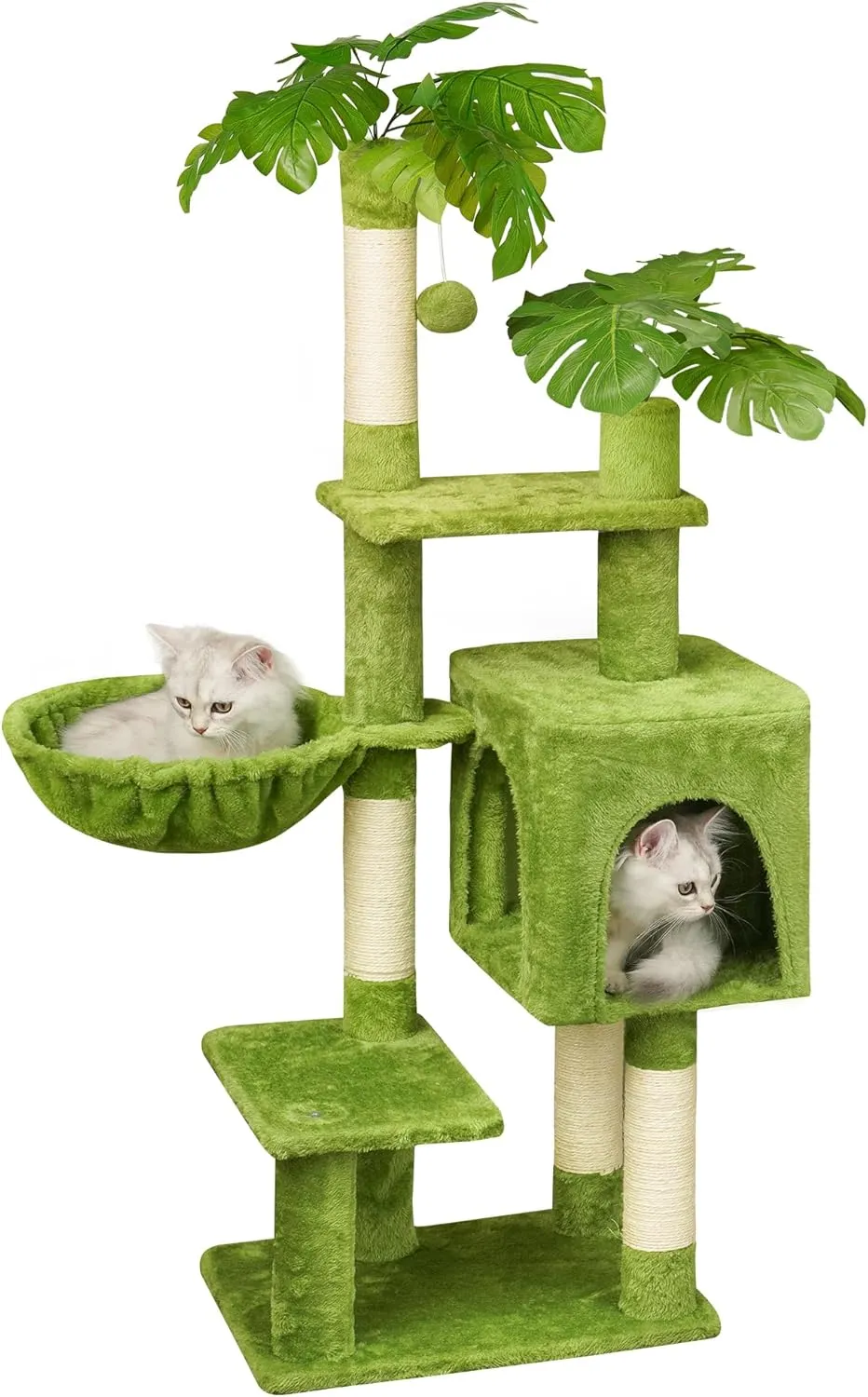 Green Cat Tree for Kittens Under 6 Months 12lbs, 47" Tall for Small Cats,Cat Tower with Scratching Post,1 Hammock & Double Condos, Dangling Toys, Cute Compact Cat Tower for Kittens