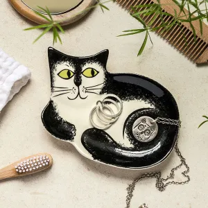 Handmade Ceramic Black and White Cat Trinket Dish x 4