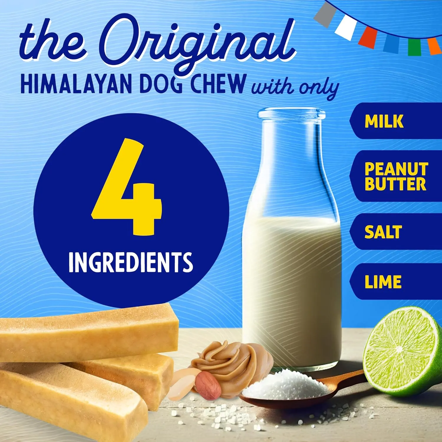 Himalayan Chew Original Yak Cheese Chew, Peanut Butter, 3 Small Sticks, 3.3 Oz, Gluten Free, Healthy Treats, Grain & Lactose Free 100% Natural, Long Lasting Chews for s Under 15 lbs