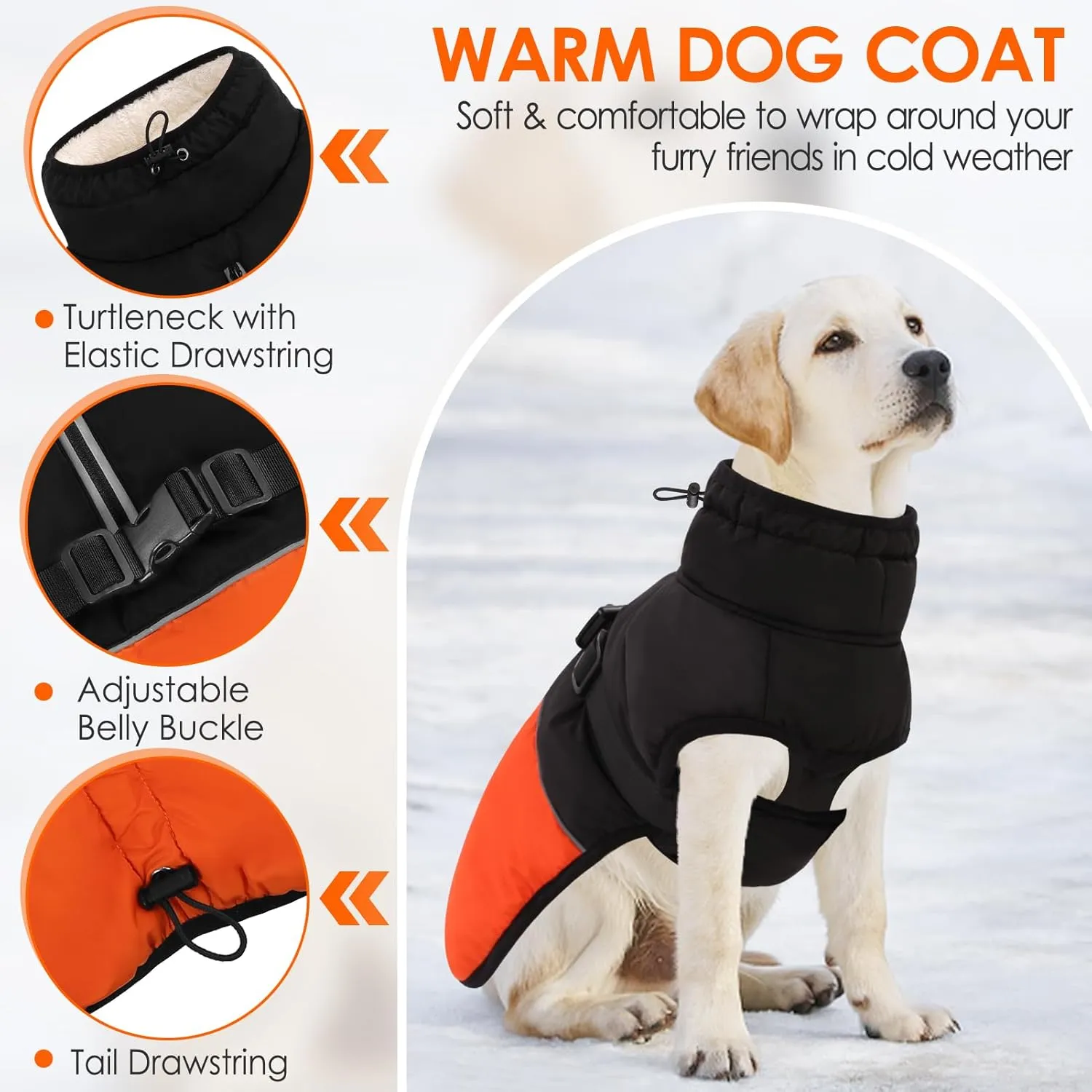 KOESON Large Dog Coat, Winter Dog Jacket XL, Fleece Lined, Waterproof, Reflective, Orange XL