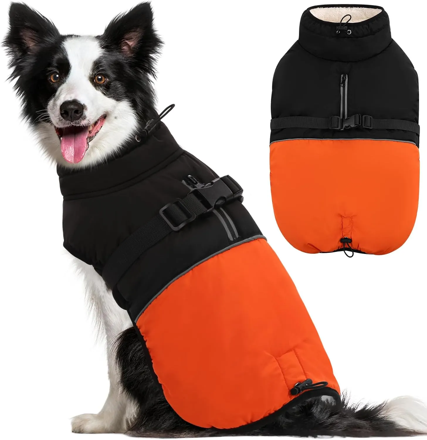 KOESON Large Dog Coat, Winter Dog Jacket XL, Fleece Lined, Waterproof, Reflective, Orange XL