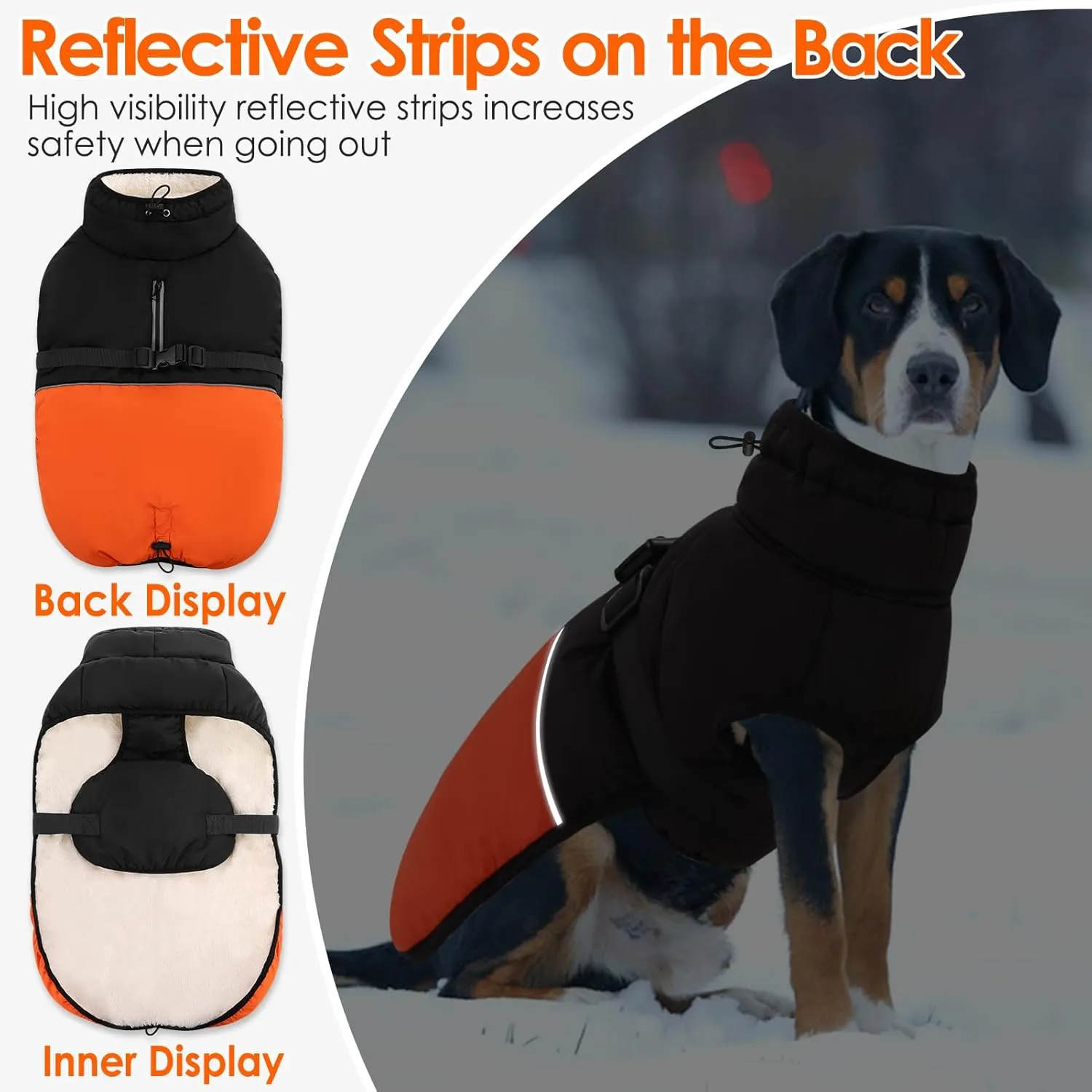 KOESON Large Dog Coat, Winter Dog Jacket XL, Fleece Lined, Waterproof, Reflective, Orange XL