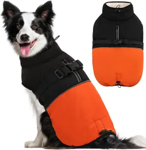 KOESON Large Dog Coat, Winter Dog Jacket XL, Fleece Lined, Waterproof, Reflective, Orange XL