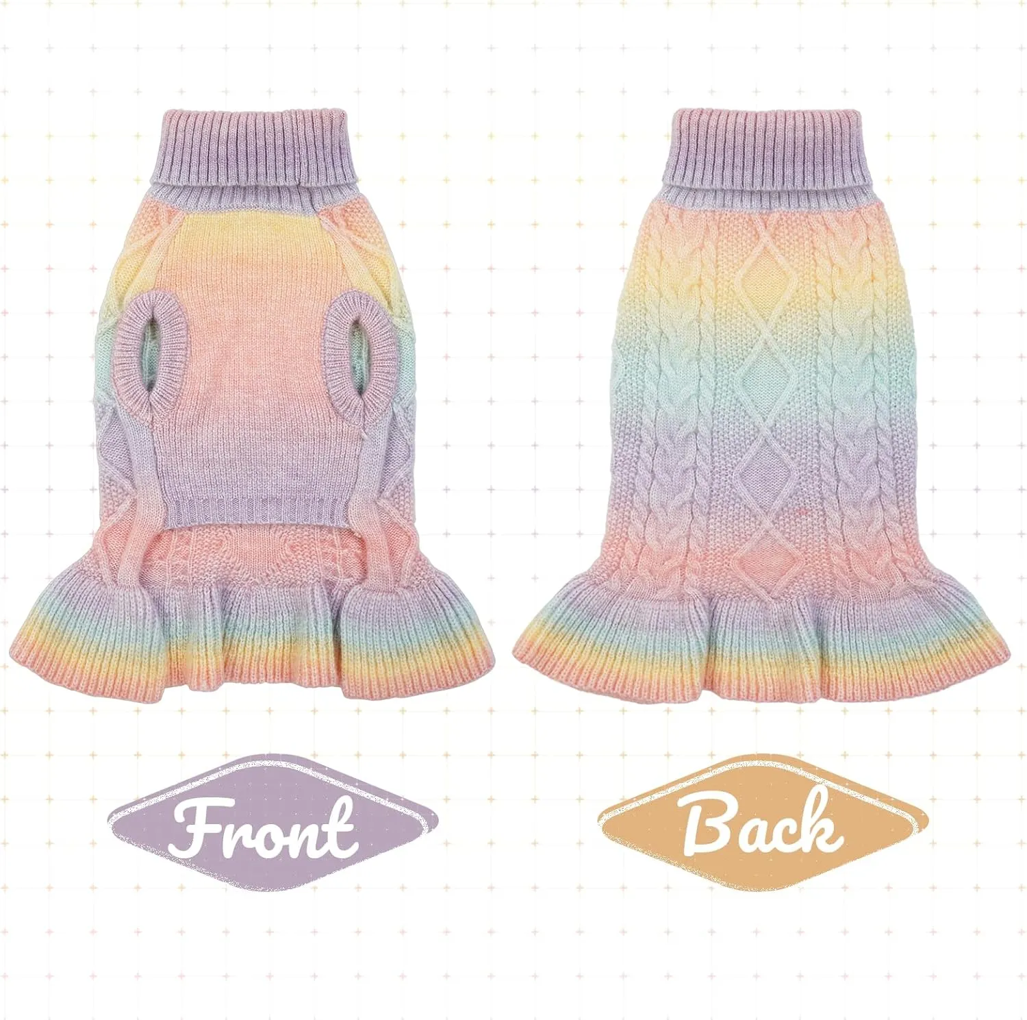LeLePet Dog Sweater Turtleneck Knitwear Sweatshirt Cable Knit Warm Dress for Small Medium Large Dogs Puppy Fall Clothes, Chihuahua, XS