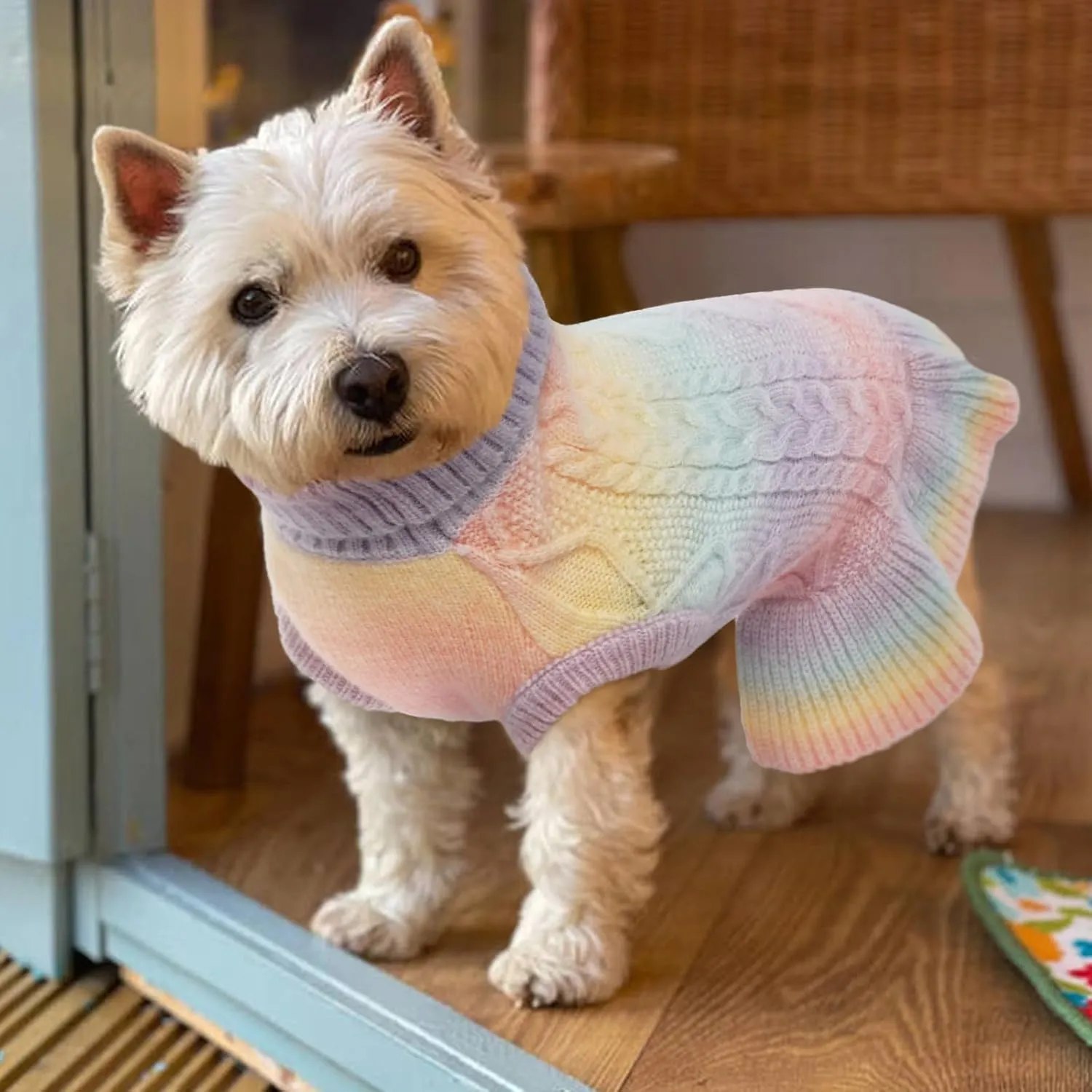 LeLePet Dog Sweater Turtleneck Knitwear Sweatshirt Cable Knit Warm Dress for Small Medium Large Dogs Puppy Fall Clothes, Chihuahua, XS