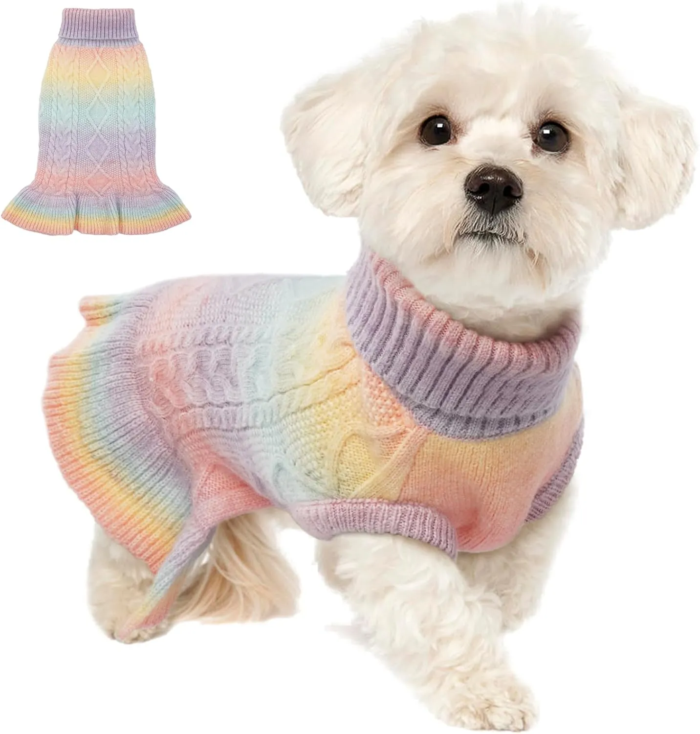 LeLePet Dog Sweater Turtleneck Knitwear Sweatshirt Cable Knit Warm Dress for Small Medium Large Dogs Puppy Fall Clothes, Chihuahua, XS