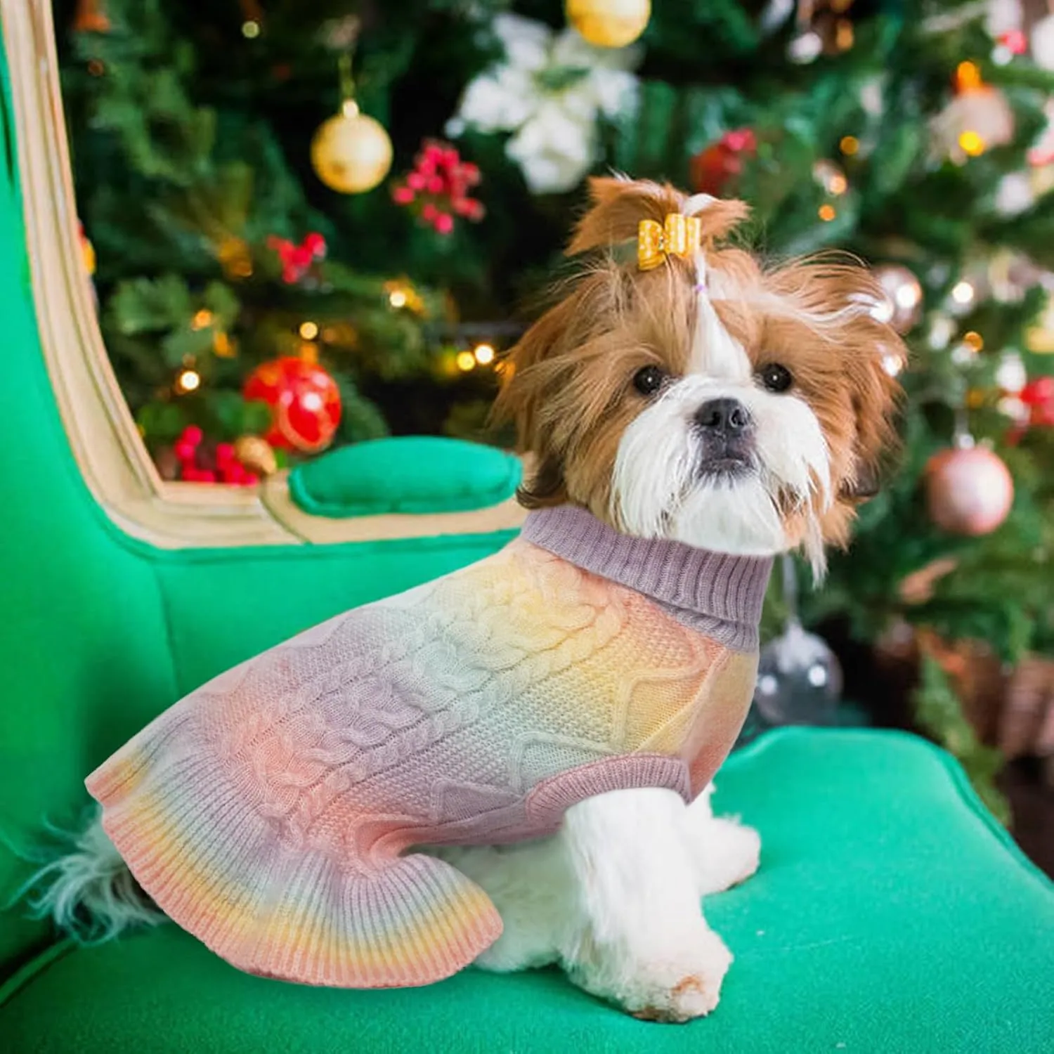 LeLePet Dog Sweater Turtleneck Knitwear Sweatshirt Cable Knit Warm Dress for Small Medium Large Dogs Puppy Fall Clothes, Chihuahua, XS