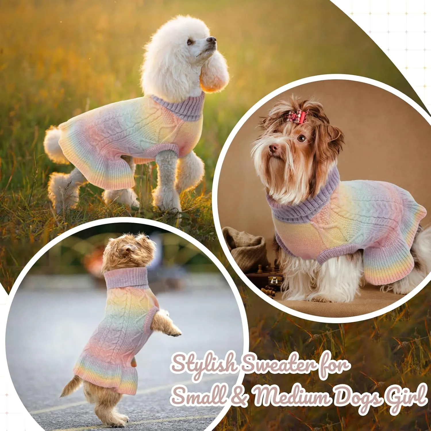 LeLePet Dog Sweater Turtleneck Knitwear Sweatshirt Cable Knit Warm Dress for Small Medium Large Dogs Puppy Fall Clothes, Chihuahua, XS