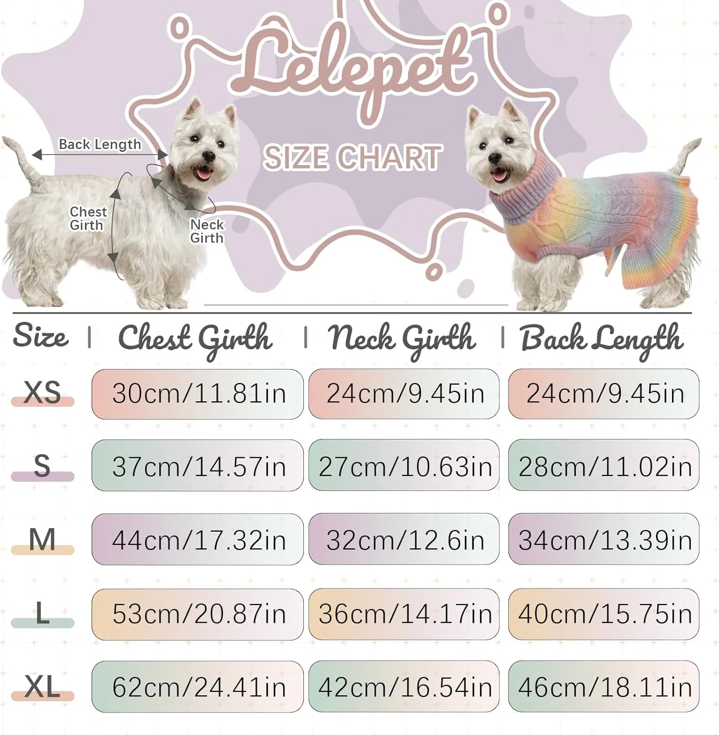 LeLePet Dog Sweater Turtleneck Knitwear Sweatshirt Cable Knit Warm Dress for Small Medium Large Dogs Puppy Fall Clothes, Chihuahua, XS