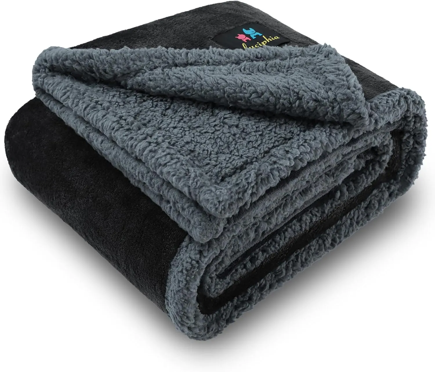 Luciphia Waterproof Blanket for Large Dogs Liquid Proof Furniture Protector Washable Pet Reversible Bed Cover for Couch Soft Sherpa Fleece Cat Blanket for Small Medium Grey Medium57" x 40"