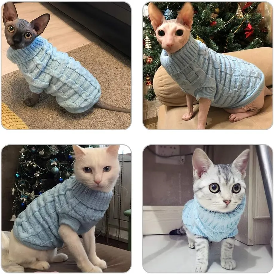 LUCKSTAR Cable Knit Turtleneck Sweater - Cats Sweater Pullover Knitted Clothes Pet Sweater for Small Dogs & Cats Kitten Kitty Chihuahua Teddy Knitwear Cold Weather Outfit (XS)