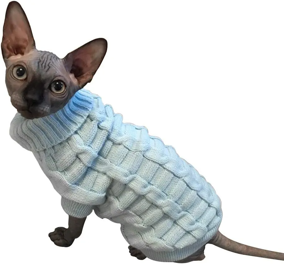 LUCKSTAR Cable Knit Turtleneck Sweater - Cats Sweater Pullover Knitted Clothes Pet Sweater for Small Dogs & Cats Kitten Kitty Chihuahua Teddy Knitwear Cold Weather Outfit (XXL)