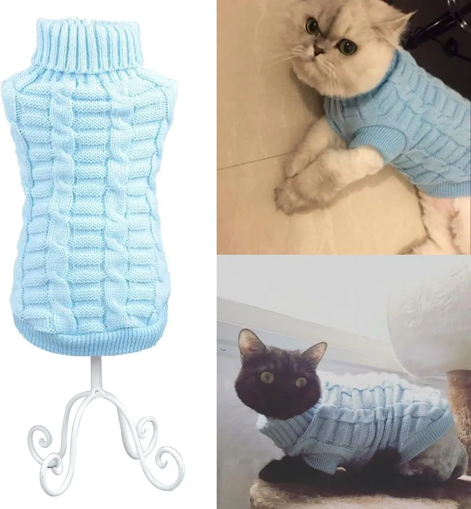 LUCKSTAR Cable Knit Turtleneck Sweater - Cats Sweater Pullover Knitted Clothes Pet Sweater for Small Dogs & Cats Kitten Kitty Chihuahua Teddy Knitwear Cold Weather Outfit (XXL)
