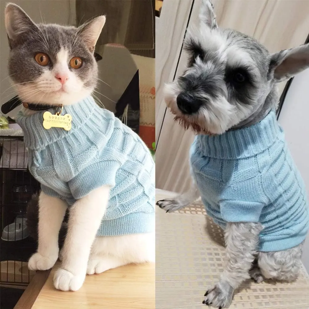 LUCKSTAR Cable Knit Turtleneck Sweater - Cats Sweater Pullover Knitted Clothes Pet Sweater for Small Dogs & Cats Kitten Kitty Chihuahua Teddy Knitwear Cold Weather Outfit (XXL)