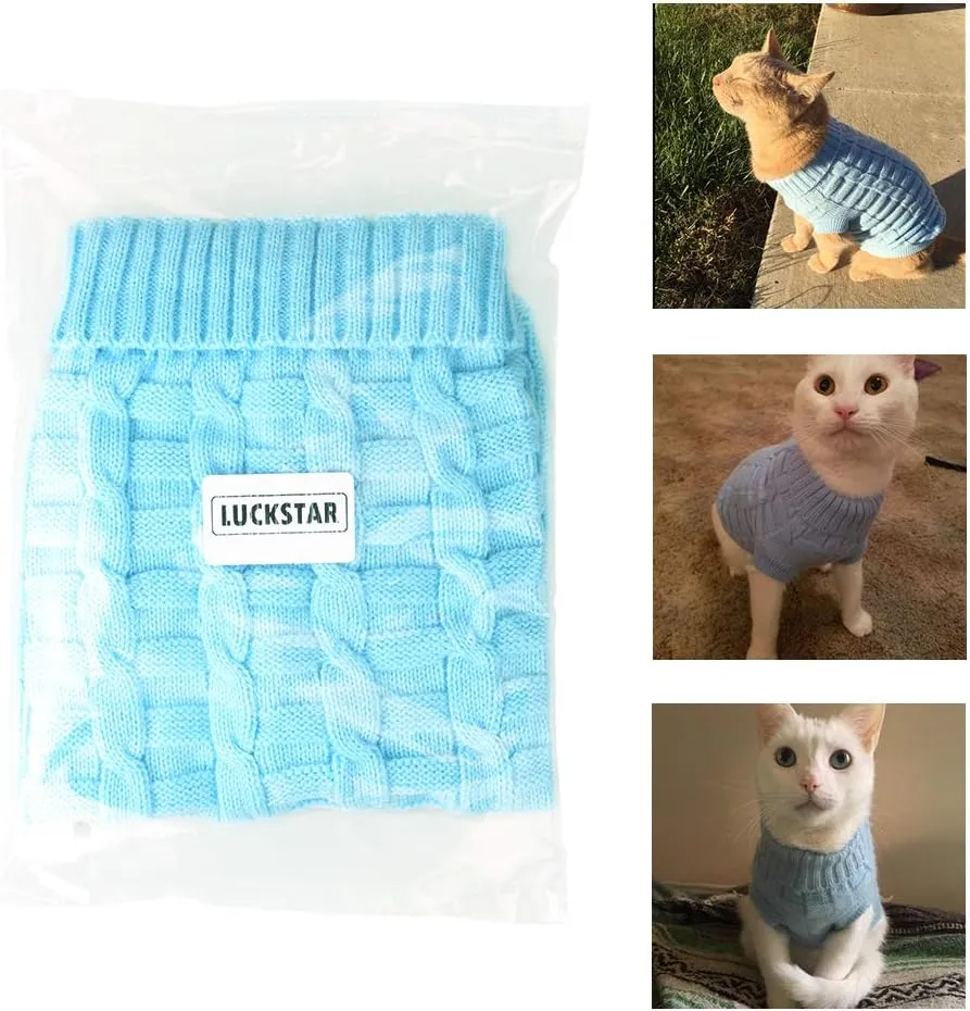 LUCKSTAR Cable Knit Turtleneck Sweater - Cats Sweater Pullover Knitted Clothes Pet Sweater for Small Dogs & Cats Kitten Kitty Chihuahua Teddy Knitwear Cold Weather Outfit (XXL)