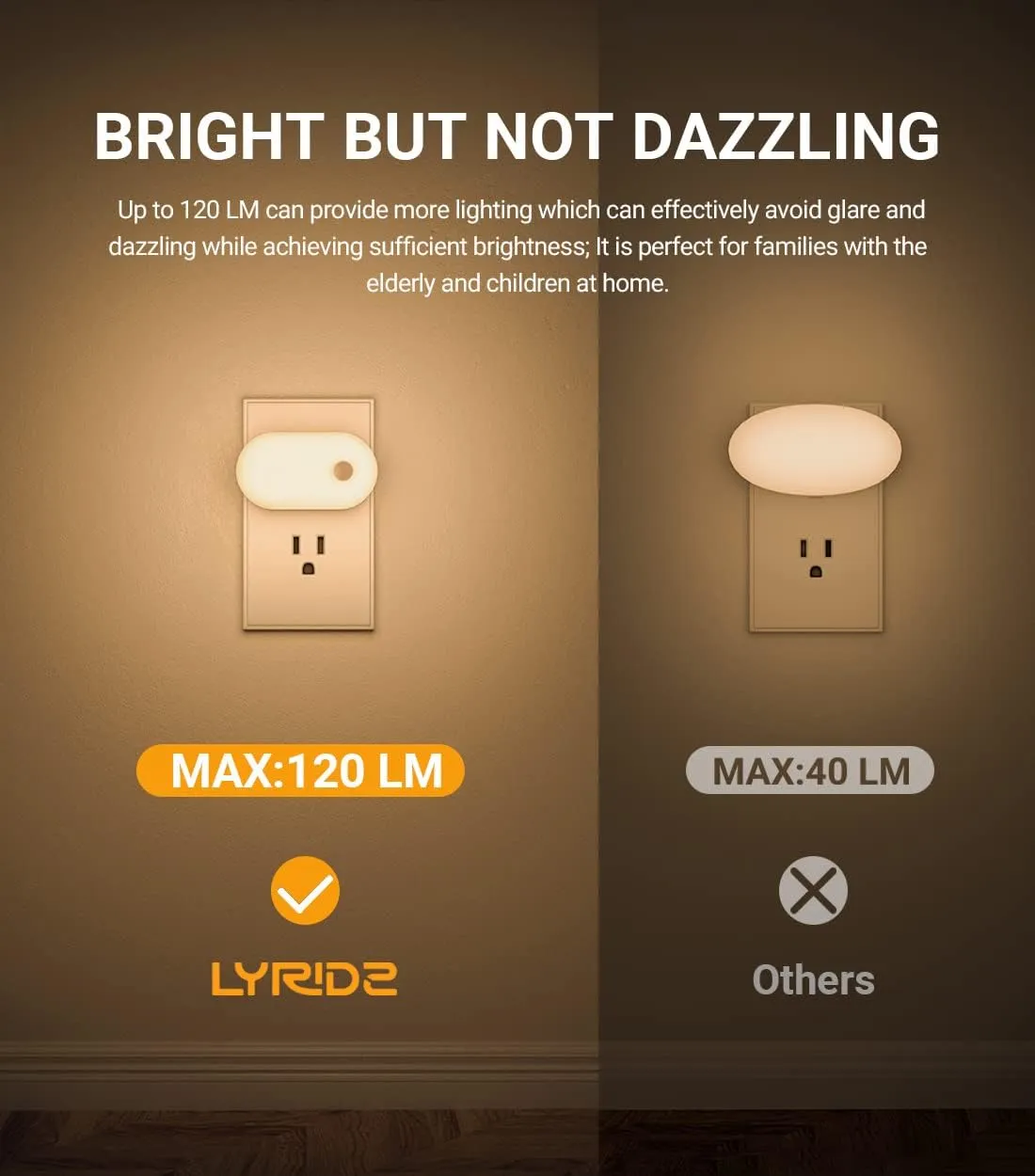 Lyridz Motion Sensor Night Light, Superior Bright 1-120LM Plug-in Nightlight Mini Smart Warm White LED Light with Stepless Adjustable Brightness for Bedroom, Kitchen, Stairs, Hallway, 6 Pack