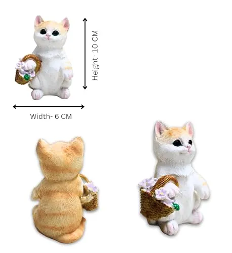 Mini Cat Holding a Basket Statue Miniature for Car Dashboard Decorative Figurines for Home Decor, Showpiece, Living Room Statue