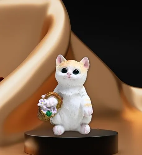 Mini Cat Holding a Basket Statue Miniature for Car Dashboard Decorative Figurines for Home Decor, Showpiece, Living Room Statue