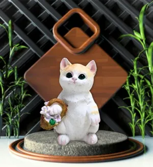 Mini Cat Holding a Basket Statue Miniature for Car Dashboard Decorative Figurines for Home Decor, Showpiece, Living Room Statue