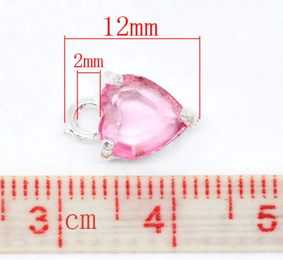 Mixed Colors Silver Plated Rhinestone Faceted HEART Charm Pendants . 10 pieces (2 of each color)  chs1022