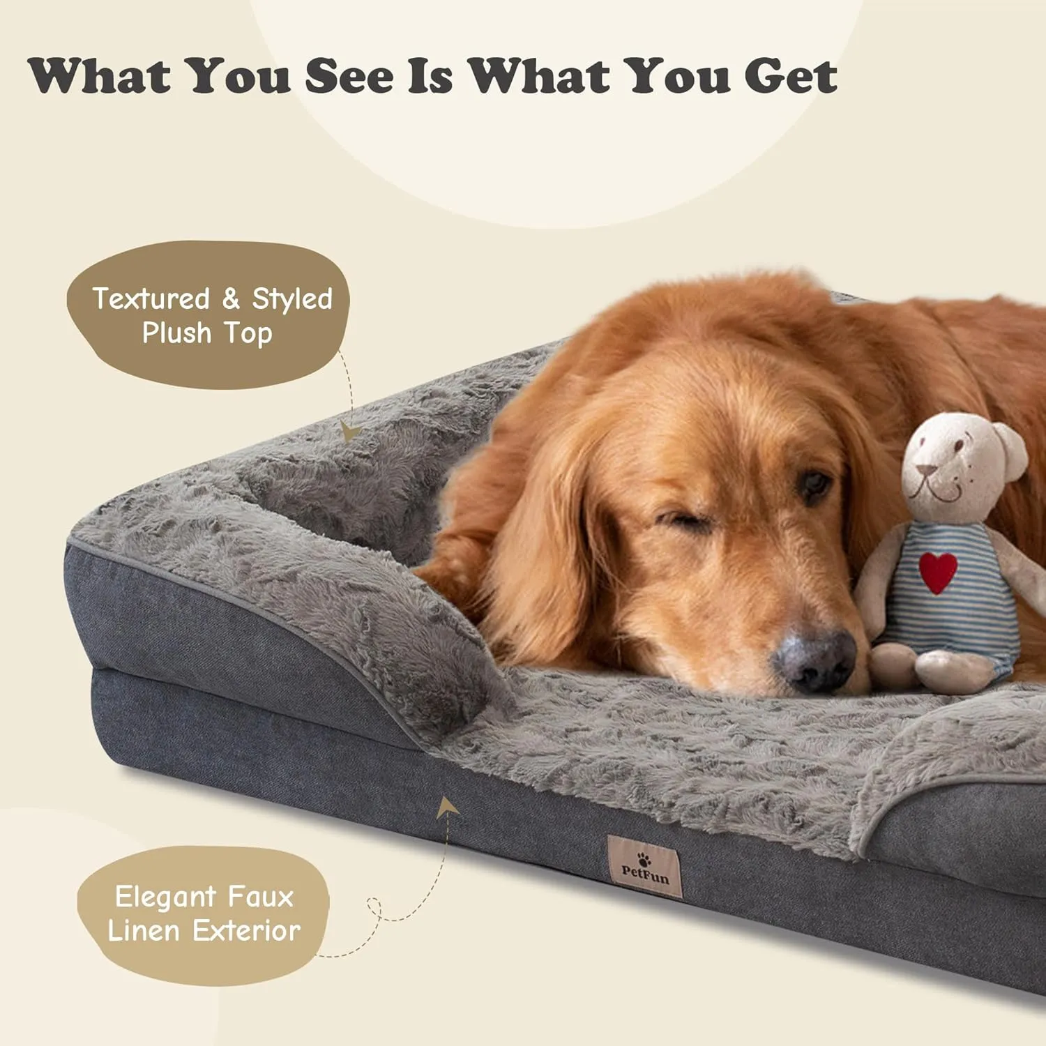 Orthopedic Dog Bed for Extra Large Dogs - XL Plus Waterproof Dog Sofa Beds, Supportive Foam Pet Couch Bed with Removable Washable Cover, Waterproof Lining and Nonskid Bottom
