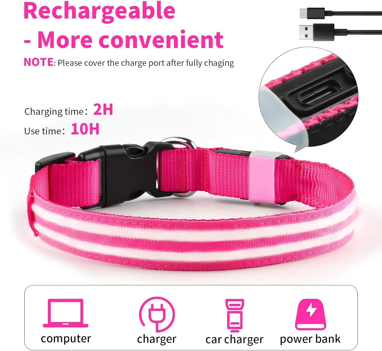 PcEoTllar Lighted Dog Collars for Night, Light Up Dog Collar Rechargeable Water-Resistant Flashing LED Dog Collars Safety Glow in The Dark Dog Collars Light for Large Small Medium Dogs