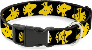 Peanuts Worldwide LLC Pet Collar, Dog Collar Plastic Buckle, Peanuts Woodstock Face Flip Black Yellow, 16 to 23 Inches 1.5 Inch Wide